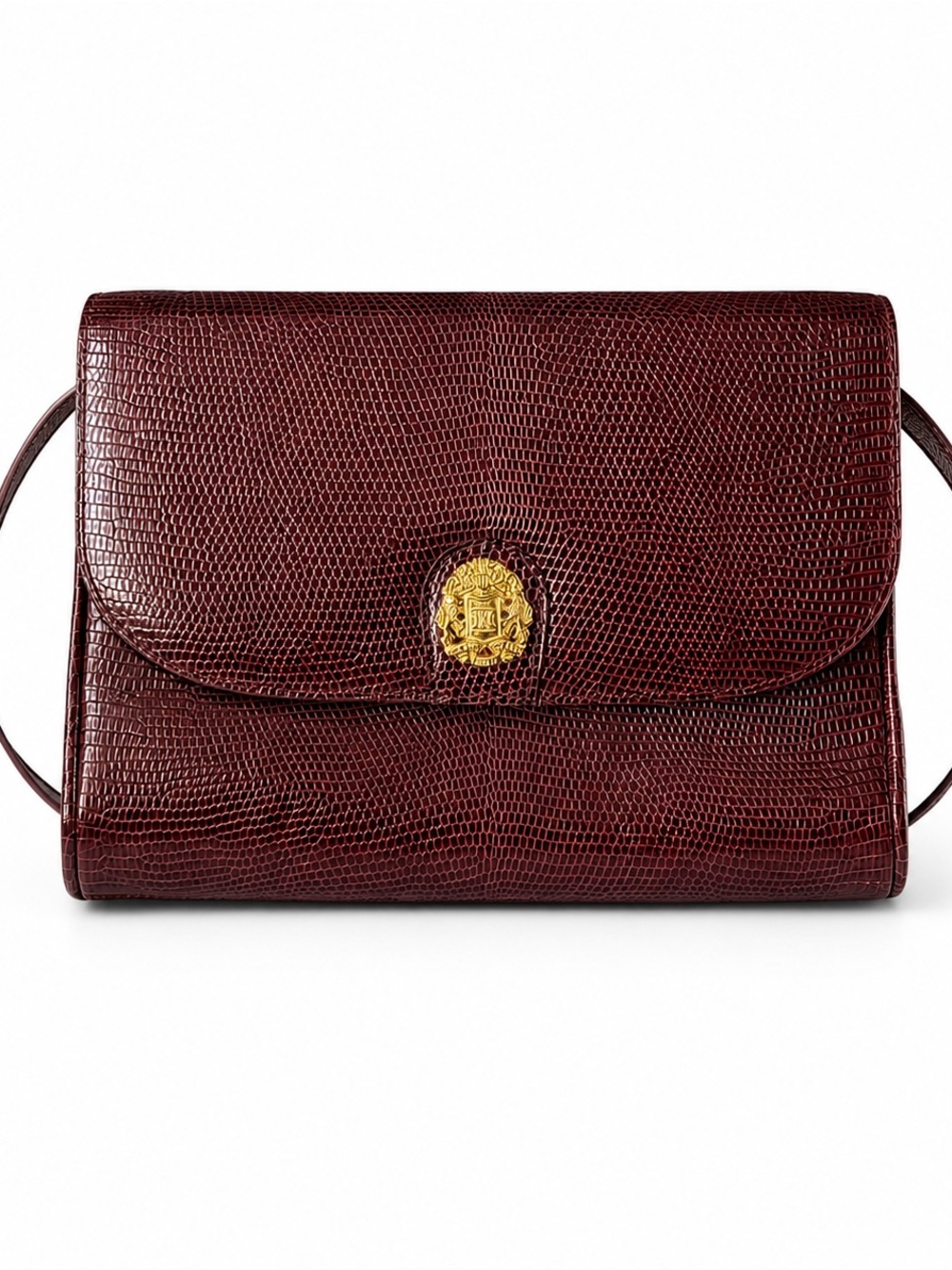 Vintage Celine Burgundy Lizard Skin Crossbody Bag with Gold Accent - Picture 2 of 6